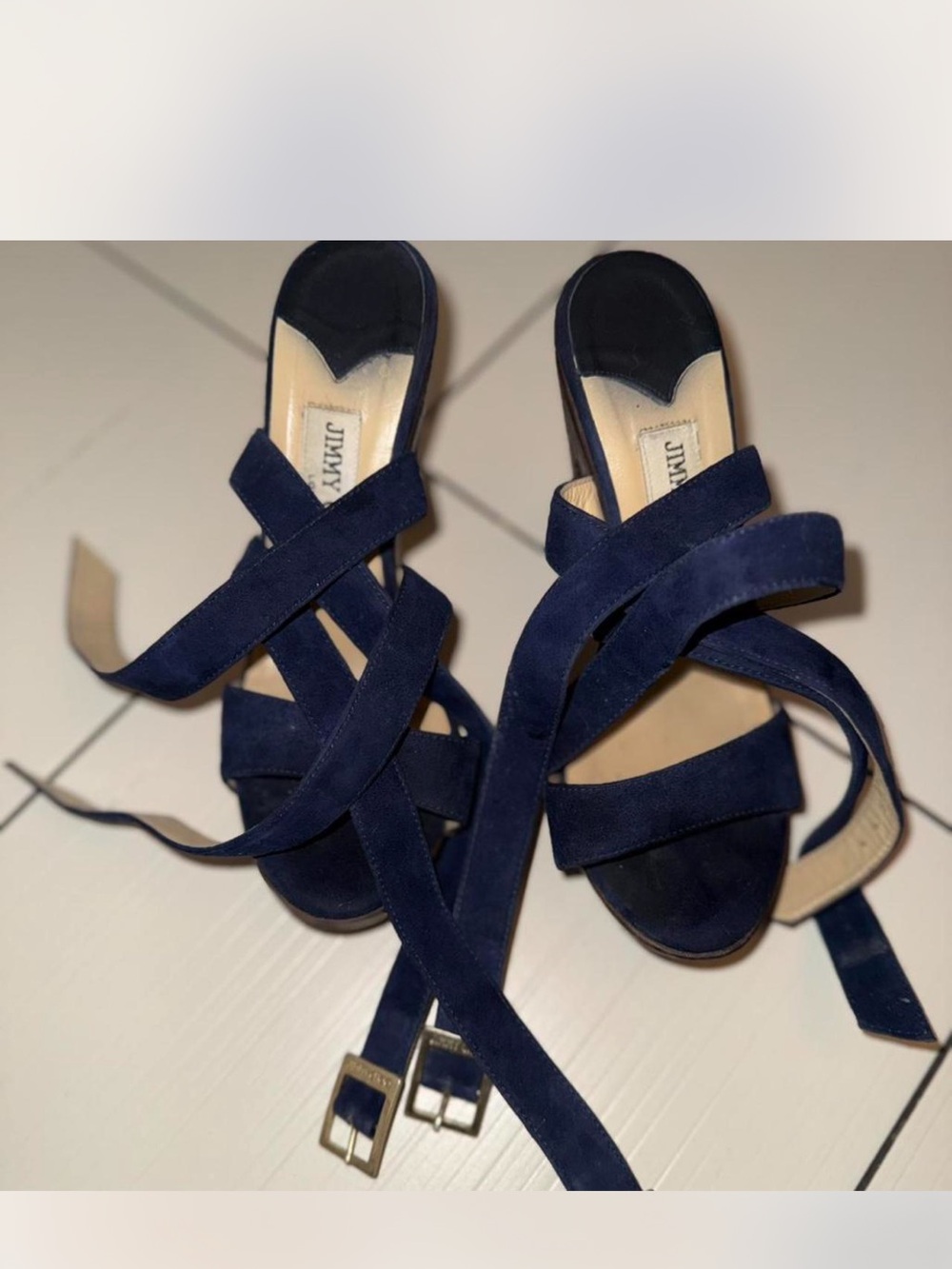Jimmy Choo Navy Suede Wrap Heels